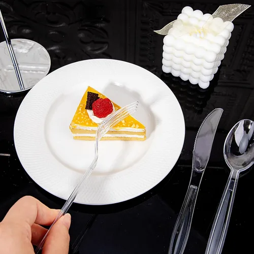 Miniatura 2 de Liacere 360 piezas de cubiertos de plástico transparente resistente, 150 tenedores, 150 cucharas, 60 cuchillos, libres de BPA, resistentes al calor