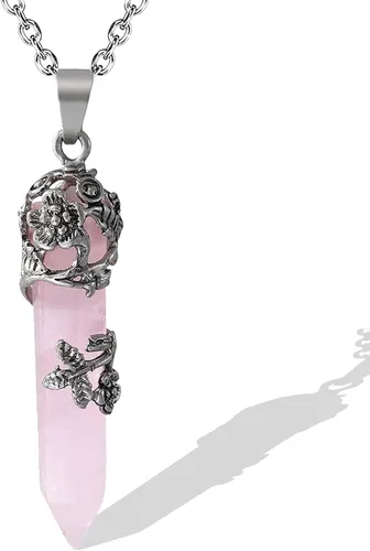 Collar con colgante de cristal envuelto en flores, cristales curativos de Reiki, collares de piedra preciosa de cuarzo para mujer