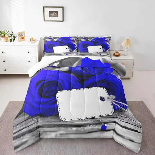 Miniatura 9 de Juego de edredón de rosas rojas, tamaño individual, juego de ropa de cama floral rojo degradado negro para niñas, mujeres, niños, adolescentes