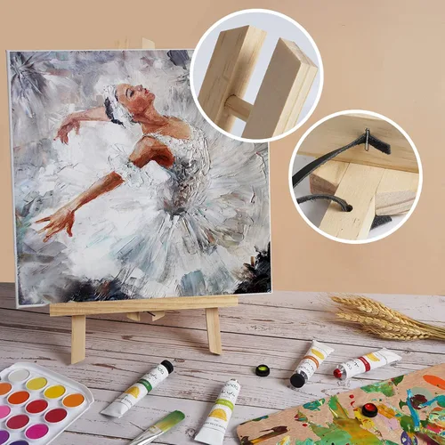 Miniatura 7 de Paquete de 12 caballetes de mesa de madera para pintar y exhibir, soporte de trípode portátil de 11.8 pulgadas para lienzo de 8 x 10 y 11 x 14