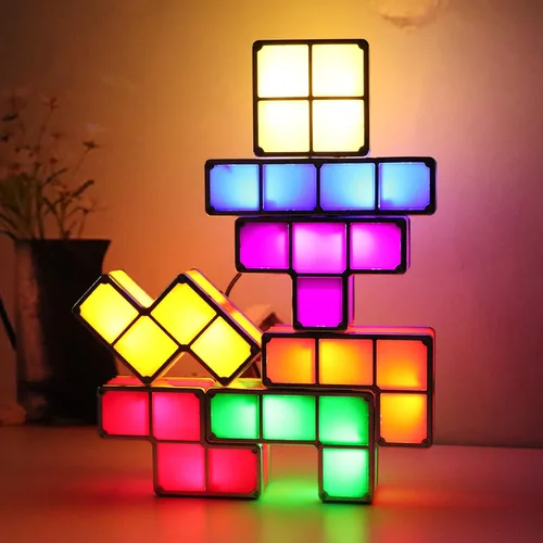 Miniatura 7 de VEEKI Luz nocturna apilable, LED apilable de 7 colores, rompecabezas 3D, luz nocturna, lámpara de escritorio entrelazada de inducción, bloques
