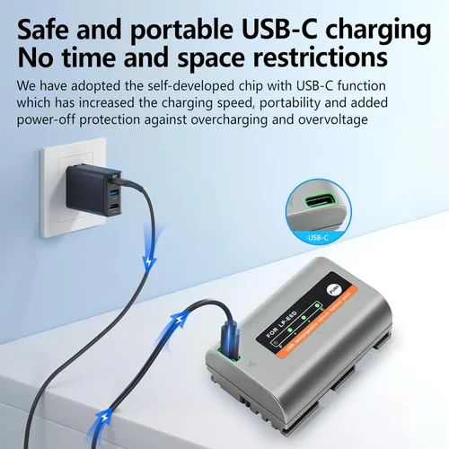 Miniatura 3 de Paquete de 1 batería de repuesto de 2600 mAh para LP-E6NH LP-E6N LP-E6 con puerto de carga directa tipo C compatible con cámara Canon EOS R R5 R6 R7