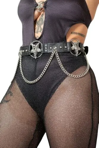 Miniatura 2 de Killstar Our Inner Circle - Cinturón negro de piel sintética Baphomet cadena gótica - L-XXL, Negro