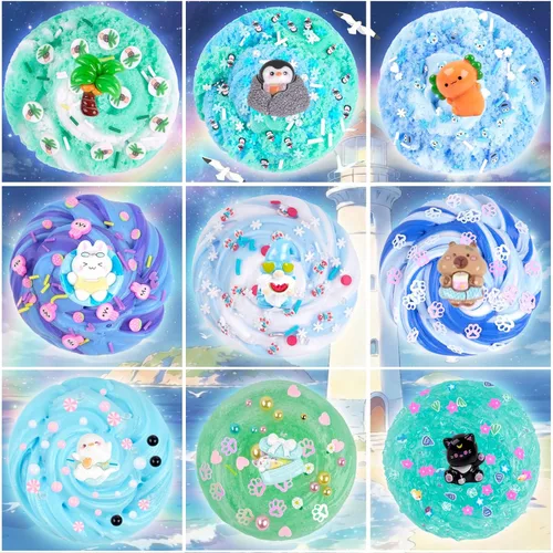 Miniatura 3 de Paquete de 12 slimes, kit de limo azul, limos de mantequilla transparentes, slime de nube, kit de bricolaje esponjoso para niñas y niños, regalos