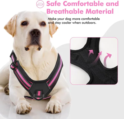 Miniatura 14 de Arnés para perro sin tirones, sin estrangulamiento, arnés para mascotas, ajustable, suave, acolchado, con asa de fácil control y tiras reflectantes