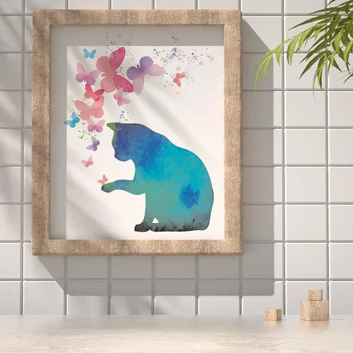 Miniatura 4 de Póster artístico de pared de acuarela con diseño de mariposas coloridas, regalos para amantes de los gatos, pintura para habitación de niñas, póster