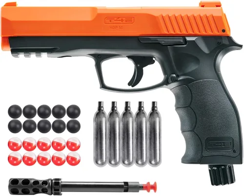 T4E by P2P HDP Pistola de aire de bola de pimienta calibre .50 con 5 tanques de CO2 de 0.42 oz incluidos y 10 bolas de pimienta gratis y 10 bolas de