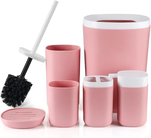 Miniatura 10 de Otostar Juego de accesorios de baño de plástico con dispensador de jabón, soporte para cepillos de dientes, soporte para vasos, jabonera, soporte