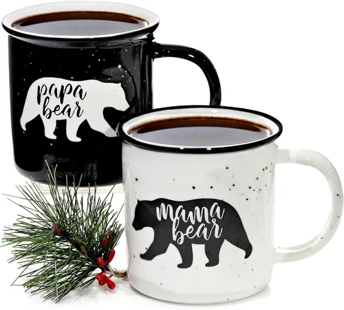 Miniatura 9 de Juego de 2 tazas con texto en inglés "Mama Bear", regalo para mamá y papá, taza de café para parejas