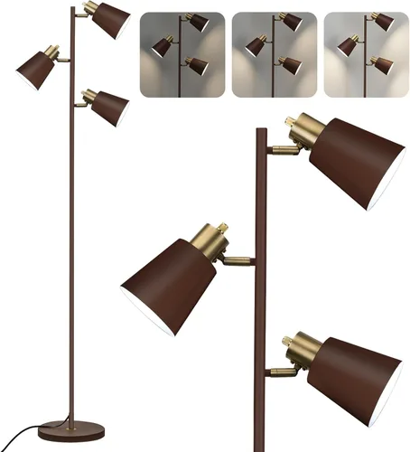 Miniatura 12 de Lámpara de pie estilo árbol LALISU para sala de estar, lámpara de pie industrial de 3 luces con 3 bombillas LED, cabezas giratorias ajustables