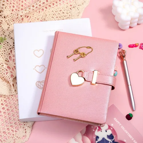 Miniatura 5 de CAGIE - Diario con cerradura para niñas de 8 a 12 años, diario con cerradura y llave, 296 páginas con borde dorado, diario en forma de corazón con A