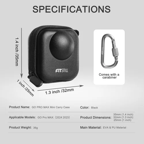 Miniatura 7 de FiTSTILL Mini estuche de almacenamiento de PU para Go Pro Max 2019/Go Pro Max 2025, funda protectora de viaje rígida Kit de accesorios