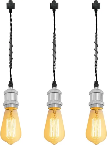 Miniatura 42 de Kiven 3 luces H System Track Mini colgante, soporte de lámpara con acabado negro perla, kit de luces de riel, colgante de rosa, tela trenzada