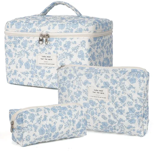 Miniatura 17 de Bolsa de maquillaje, bolsas de cosméticos acolchadas, bolsas de maquillaje florales grandes para mujeres, organizador de maquillaje, bolsa de aseo