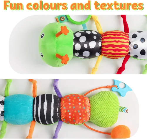 Miniatura 6 de LIGHTDESIRE Juguetes musicales para bebé, oruga, juguetes para bebés, animales de peluche con diseño de regla, espejo, cuerda de tirar y campana