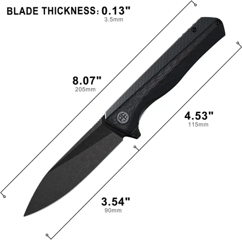 Miniatura 3 de Petrified fish PF818,3.54" D2 Blade, 3.67 oz G10 Handle Flipper Cuchillo plegable (fibra de carbono con mango G10, negro lavado a la piedra)