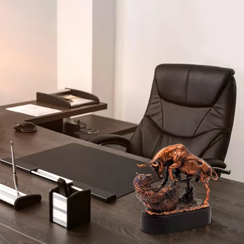 Miniatura 7 de MEPERPER Estatua de Toro y Oso de Wall Street, Decoración de 9x9.5 Pulgadas, Figura de Resina para Escritorio de Finanzas con Acabado Similar al