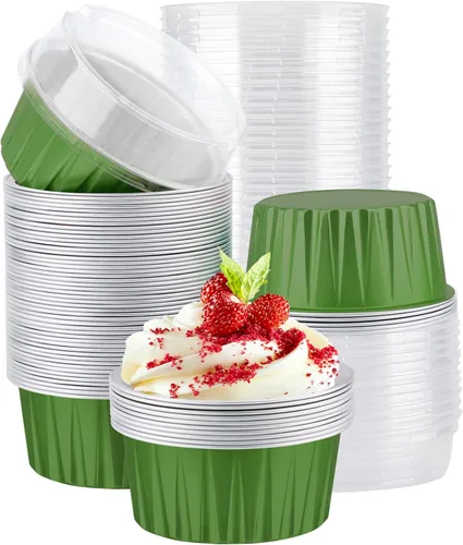 Miniatura 18 de EUSOAR Forros para cupcakes con tapas, 30 piezas desechables de papel de aluminio de 5 onzas, moldes para hornear cupcakes, envases de postre