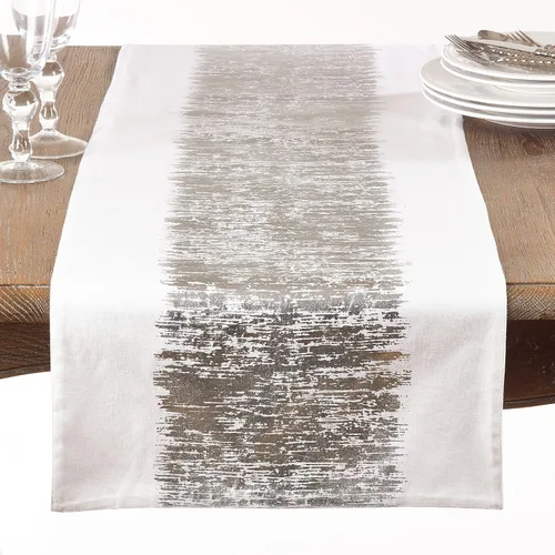 Miniatura 6 de SARO LIFESTYLE Agatha Collection - Camino de mesa con diseño de bandas metálicas plateadas, 16 x 72 pulgadas, rectangular, 16 x 72 pulgadas Plata