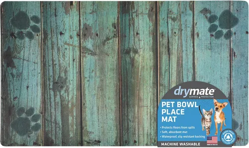 Miniatura 28 de Drymate Mantel individual con tazón para mascotas, tapete de alimentación para perros y gatos, tela absorbente, respaldo impermeable, Madera
