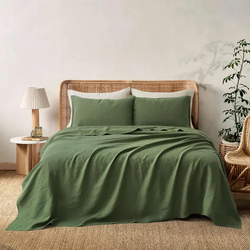Miniatura 11 de ATLINIA Juego de ropa de cama de lino de lino 100% puro - Tela de lino francés lavado a la piedra, sábana bajera de bolsillo profundo, sábana plana