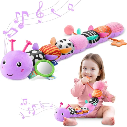 Miniatura 18 de AWOTOY Juguetes para bebés de 0-6-12 meses, juguetes de peluche musicales con actividad, suaves y multisensoriales con crujido, sonajeros