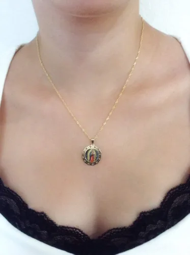 Miniatura 3 de SIFRIMANIA Cadena de medalla religiosa católica chapada en oro para niños y mujeres