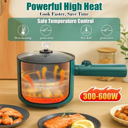 Miniatura 5 de Olla eléctrica, olla de ramen de 1.8 L, cocina portátil, sartén antiadherente, olla eléctrica para pasta, huevo, filete, protección contra