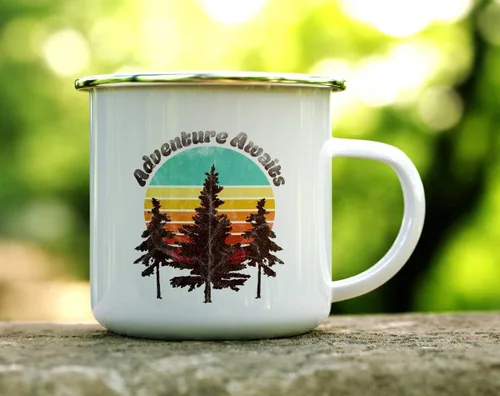 Miniatura 2 de Adventure Awaits - Taza de café esmaltada retro, para entusiastas del aire libre, camping, taza de café, montaña, naturaleza, senderismo