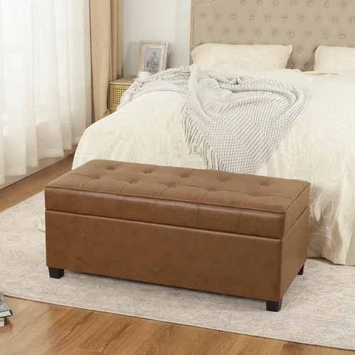 Miniatura 8 de Homebeez Banco otomano de piel sintética de 40 pulgadas, banco tapizado con almacenamiento para sala de estar, dormitorio, entrada