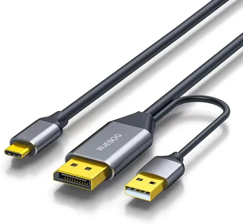 Cable DisplayPort a USB C de 6.6 pies 4K@60Hz con adaptador de cable USB, convertidor DP macho a tipo C macho, compatible con Nreal Air VR, MacBook