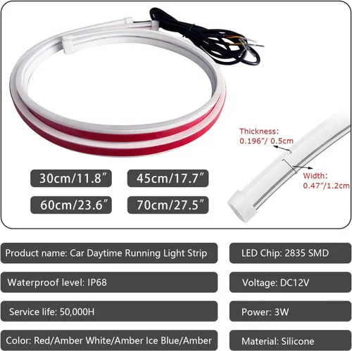 Miniatura 6 de Tira de Luz LED para Faros Delanteros, Tubo de Luz de Tira de 23.6 Pulgadas Impermeable Secuencial con Señal de Giro Fluida, Tira LED DRL Luz