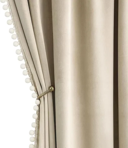 Miniatura 17 de MIULEE - Cortinas de terciopelo con pompones amarillo mostaza para habitación/sala de estar, cortinas opacas para otoño, aislantes térmicos, de 84