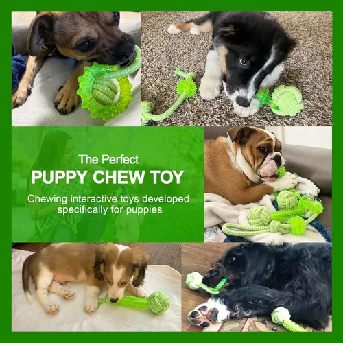 Miniatura 6 de Juguetes para cachorros, paquete de 5 unidades para cachorros de alta energía, juguetes de dentición para cachorros, de goma y cuerda, juguetes