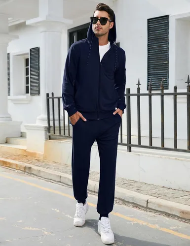Miniatura 2 de TURETRENDY Conjunto deportivo para hombre, con cremallera completa, sudadera deportiva con capucha y cremallera completa
