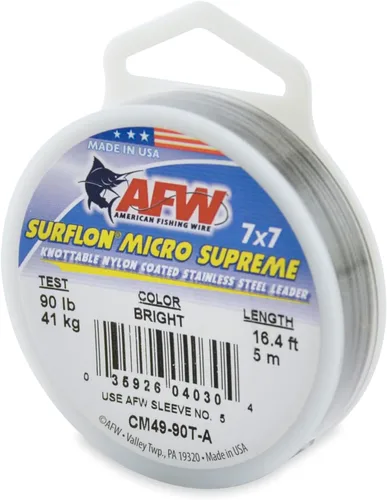 Miniatura 13 de American Fishing Wire Surflon Micro Supreme Nylon recubierto 7x7 de acero inoxidable, líder en alambres anudables para pesca en agua salada, pesca