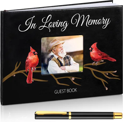 Miniatura 7 de Libro de invitados funerario Yingzhao con pluma, 144 páginas, letrero de registro de invitados cardenal para servicio conmemorativo, celebración