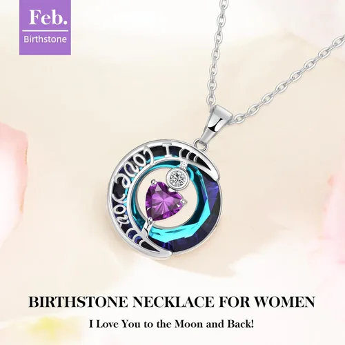 Miniatura 58 de Collares de cristal para mujer, regalos para aniversario de esposa, regalos de cumpleaños para mujeres, collar de zafiro azul con la frase "I Love
