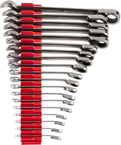 TEKTON WRC94303 Juego de llaves combinadas de trinquete reversible de 12 puntos con organizadores modulares, 19 piezas (6-24 mm)