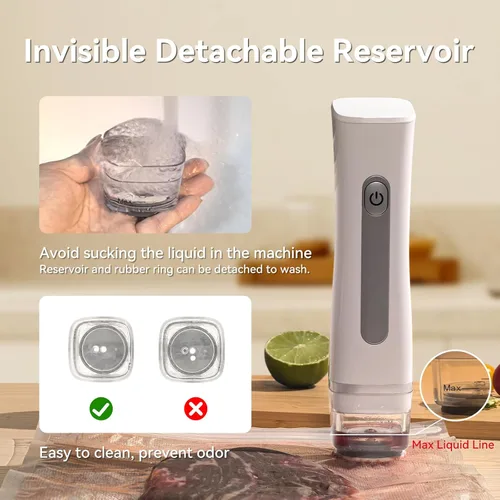 Miniatura 5 de Máquina selladora al vacío inalámbrica compacta para conservación de alimentos con 30 bolsas reutilizables de almacenamiento al vacío