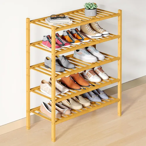 Miniatura 85 de Smiry Zapatero de bambú para clóset, organizador de zapatos apilable de 4 niveles largo de madera, estante de almacenamiento de zapatos Negro