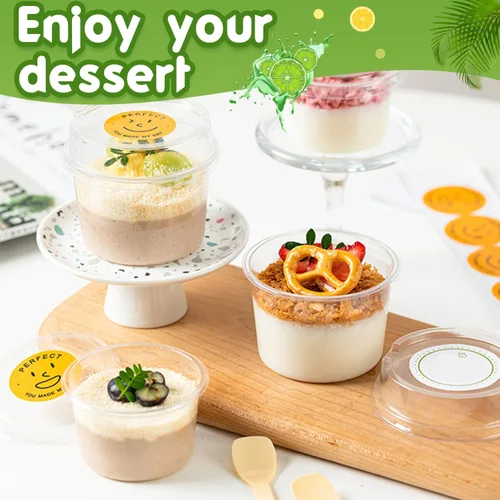 Miniatura 6 de Alaeseje Paquete de 50 tazas de postre de plástico de 8 onzas con tapas, vasos de plástico desechables, tazas de yogur transparente para helado