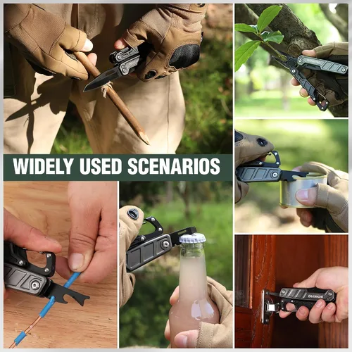 Miniatura 7 de WORKPRO Multiherramienta de 11 en 1 con alicates, clip de bolsillo y funda - Cuchillo multiuso EDC con cierre de seguridad - Cuchillo de bolsillo