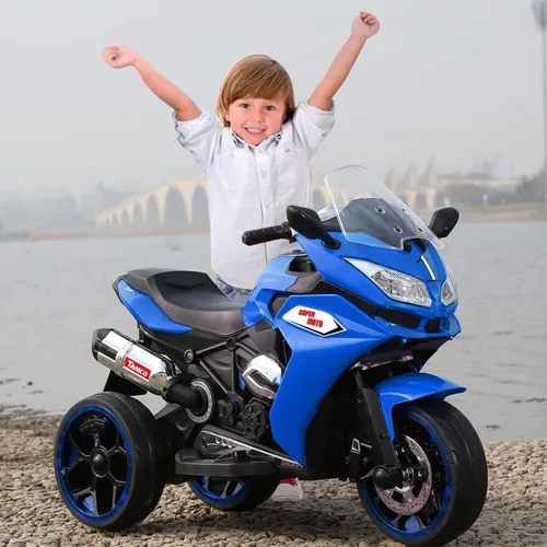 Miniatura 8 de TAMCO - Motocicleta eléctrica para niños con 3 ruedas, recargable, con ruedas ligeras (azul)