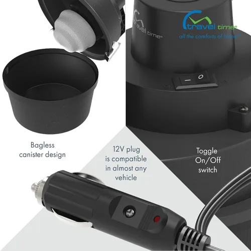 Miniatura 3 de TRAVEL TIME Aspiradora de recipiente húmedo y seco de 12 V, capacidad de 2 litros, universal para la mayoría de vehículos, aspiradora doméstica
