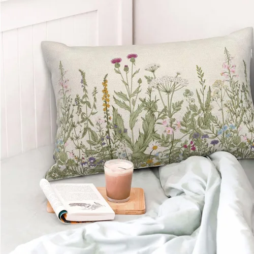 Miniatura 2 de AEIOAE Fundas de Almohada Verde Salvia de 12x20 Pulgadas Juego de 2, Fundas de Cojines Decorativos de Plantas de Flores Silvestres de Primavera