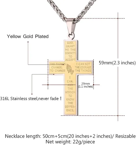 Miniatura 4 de U7 Simple Cross Necklace for Men Women, Stainless Steel Silver Black Gold Latin Cross Pendant Necklaces, Custom Engravable, Length 22-24 Inches