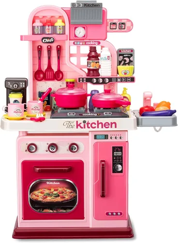 Juego de cocina para niños - 53 piezas: estufa de cocina, fregadero de juego, horno, juguetes de cocina con luces y sonidos realistas, juguetes de