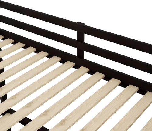 Miniatura 8 de Litera individual sobre individual con nido de tamaño individual y 3 escaleras de almacenamiento, base de cama de madera con barandilla de seguridad