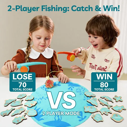 Miniatura 5 de TOP BRIGHT Juego Montessori de Pesca para Niños Pequeños - Juguetes Magnéticos de Pesca de Madera para Niños de 3 Años, Regalo para Niñas y Niños